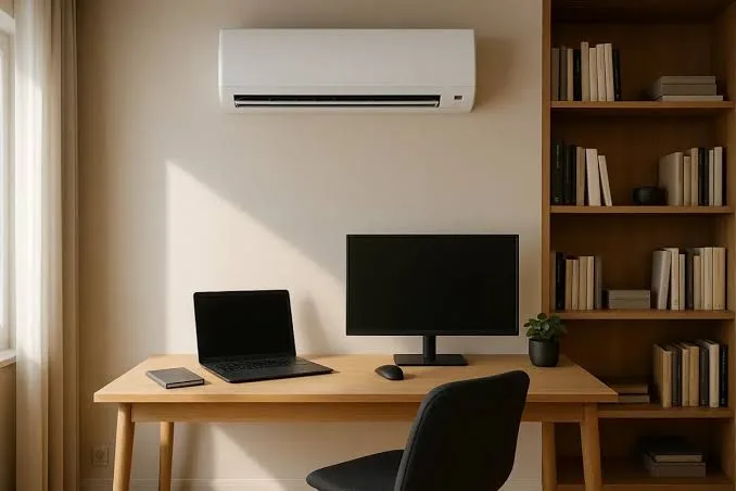 Best DIY mini splits Reddit users recommend — ductless mini split heat pump mounted above a desk in a home office