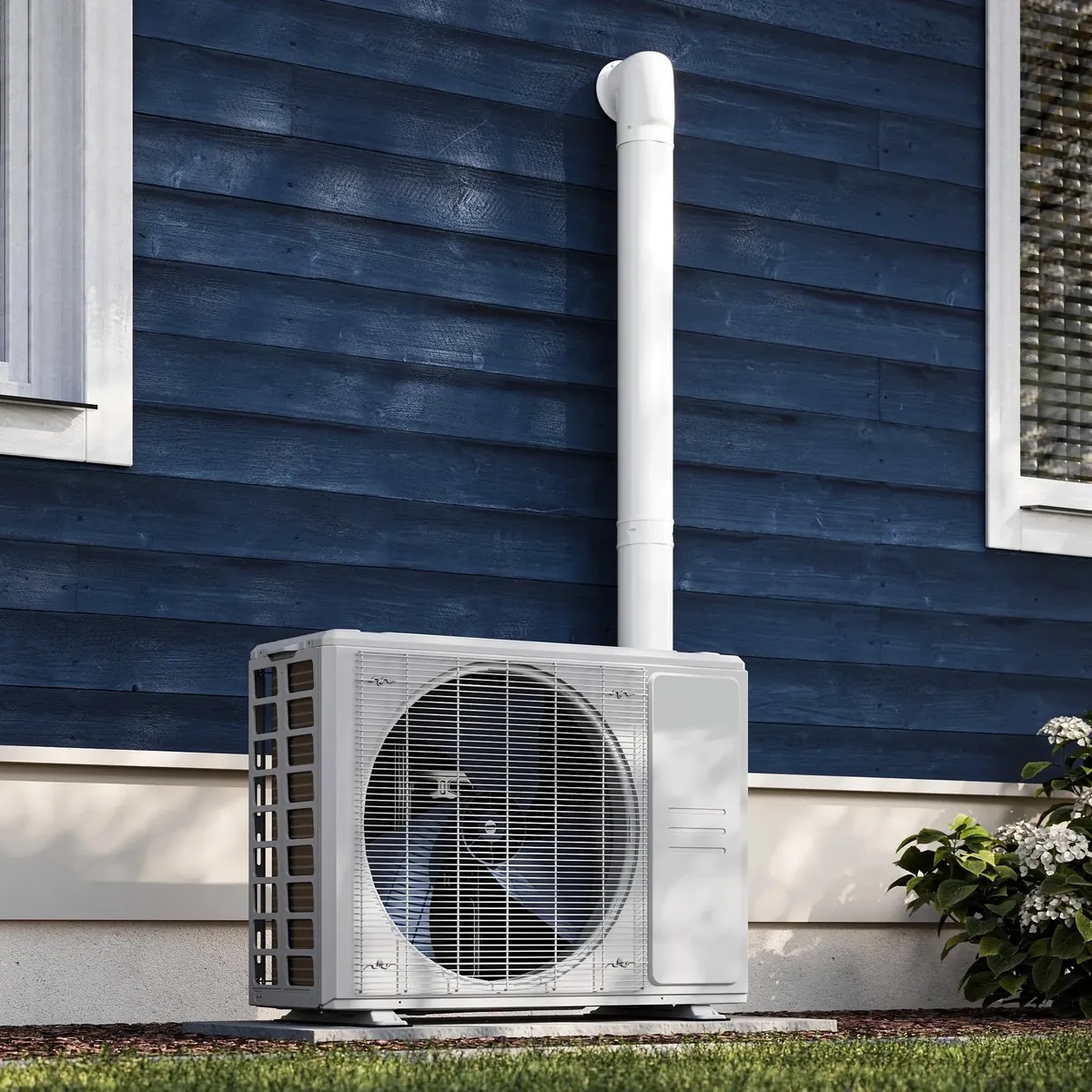 Outdoor condenser unit of a ductless mini split heat pump in cold weather